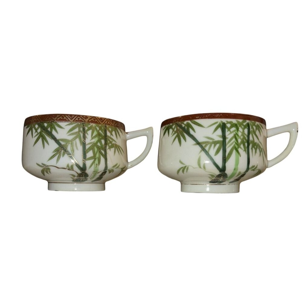 Kutani 3 teacups Bamboo Geisha Bone China Footed Japan - Picture 6 of 14